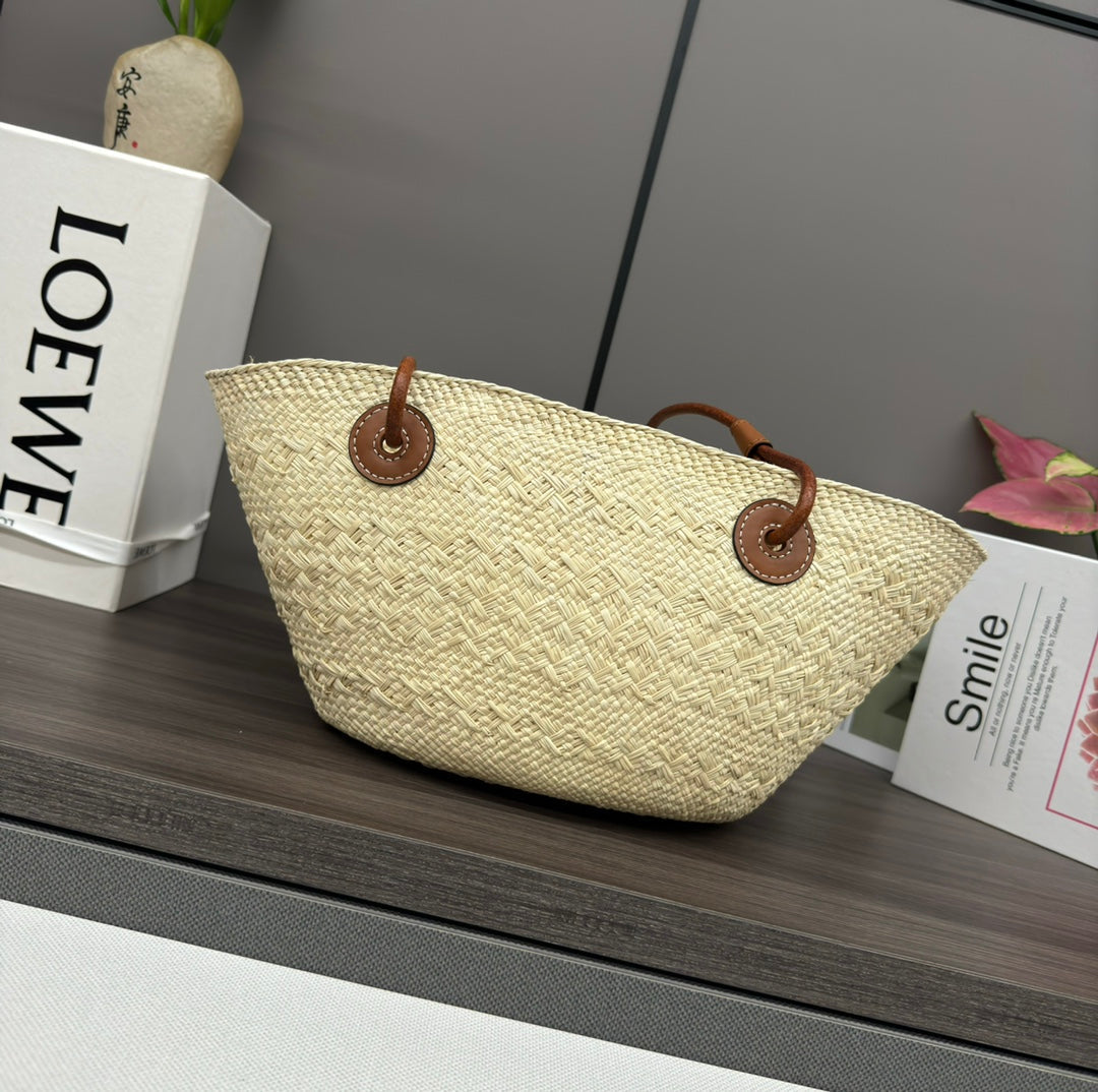 Loewe Small Anagram Basket Bag Brown Light Beige Iraca Palm And Calfskin