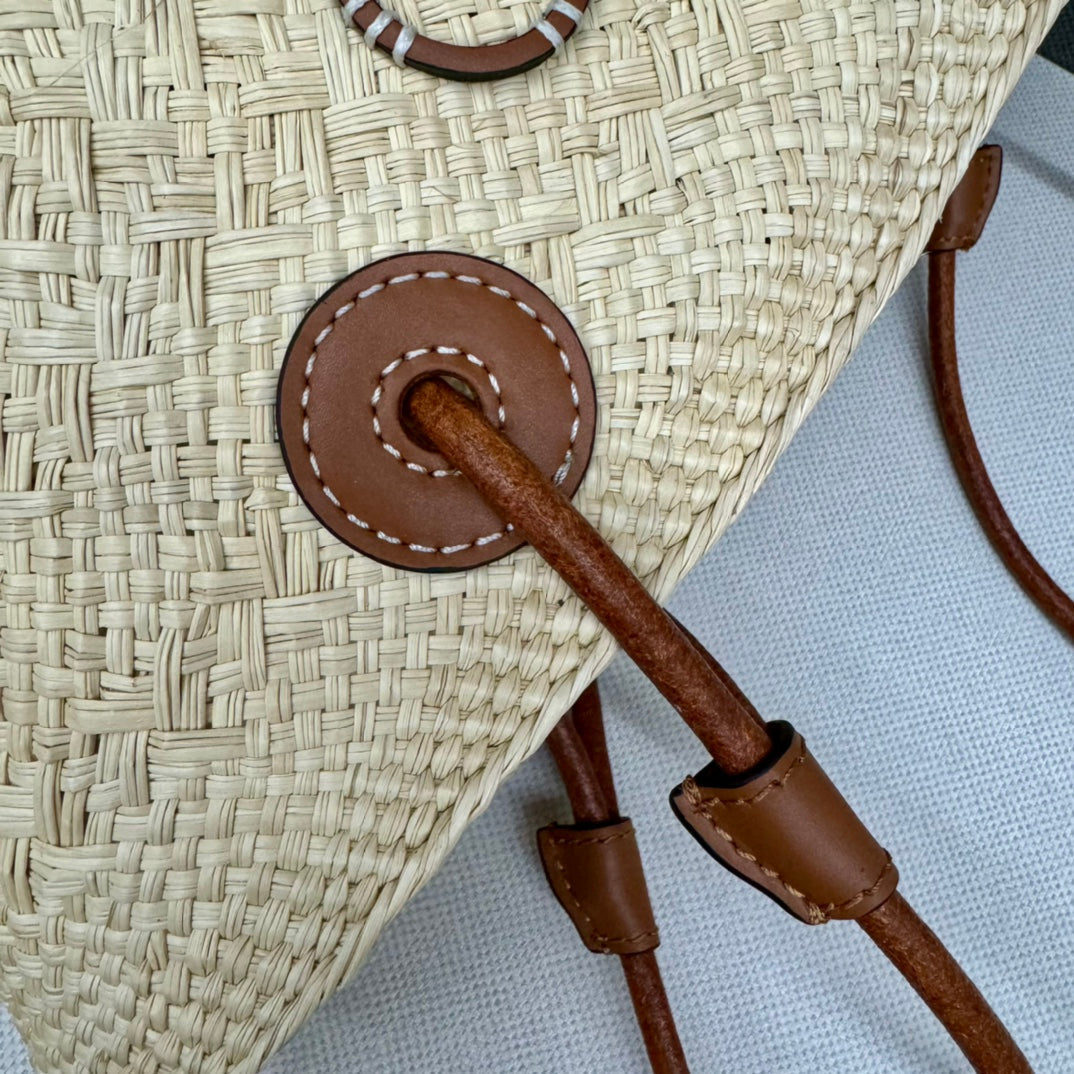 Loewe Small Anagram Basket Bag Brown Light Beige Iraca Palm And Calfskin