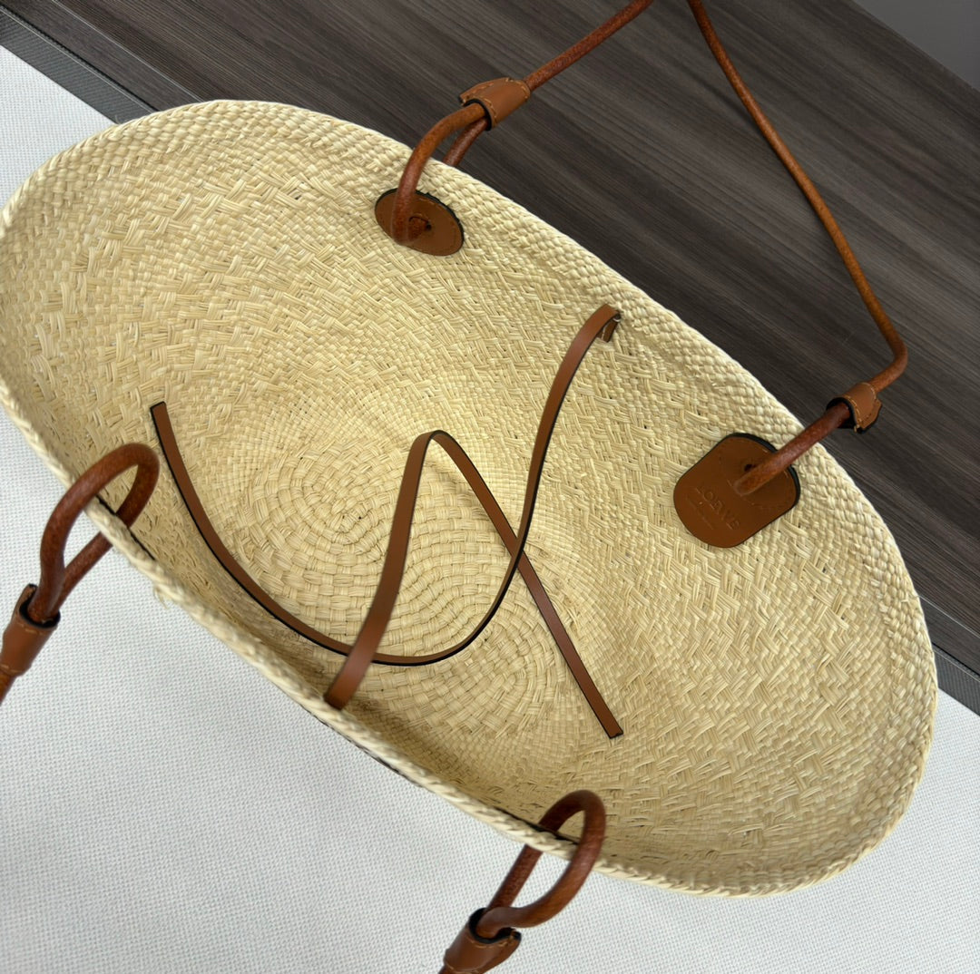Loewe Small Anagram Basket Bag Brown Light Beige Iraca Palm And Calfskin