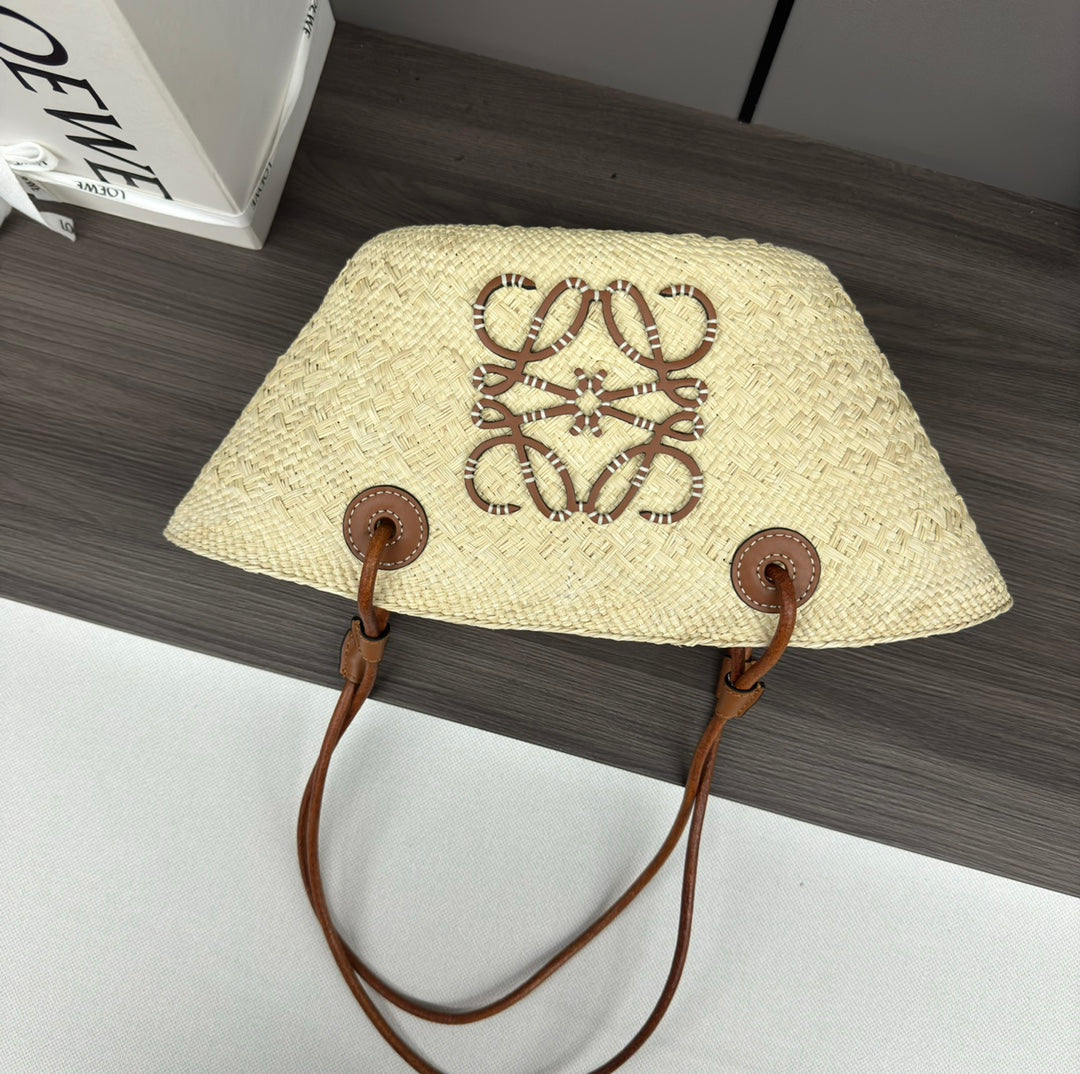 Loewe Small Anagram Basket Bag Brown Light Beige Iraca Palm And Calfskin