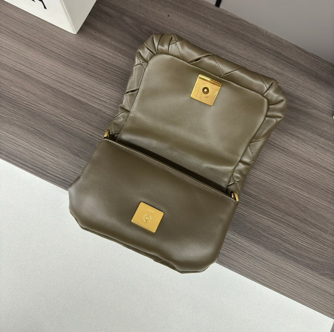 Loewe 25s Puffer Goya Bag 20 Khaki Green Lambskin