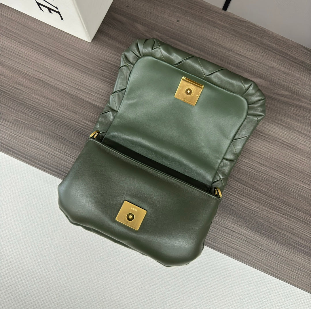 Loewe 25s Puffer Goya Bag 20 Bottle Green Lambskin
