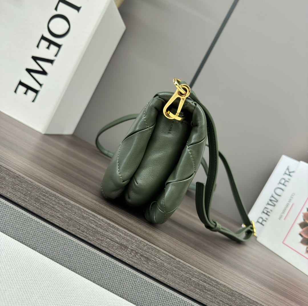Loewe 25s Puffer Goya Bag 20 Bottle Green Lambskin