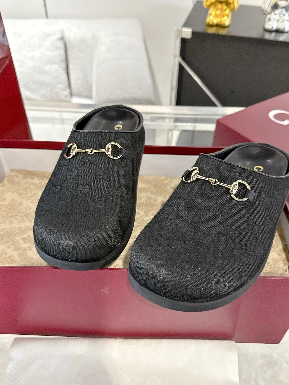 GC 25 Horsebit Mule Black Monogram Canvas
