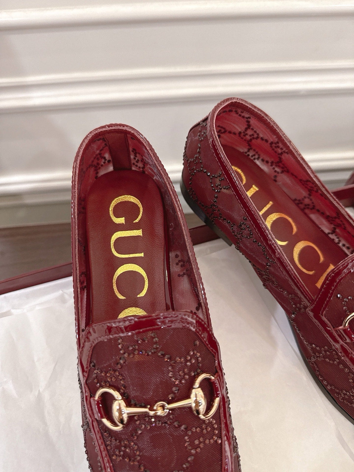GG Jordaan Loafer Dark Red Mesh With Crystal