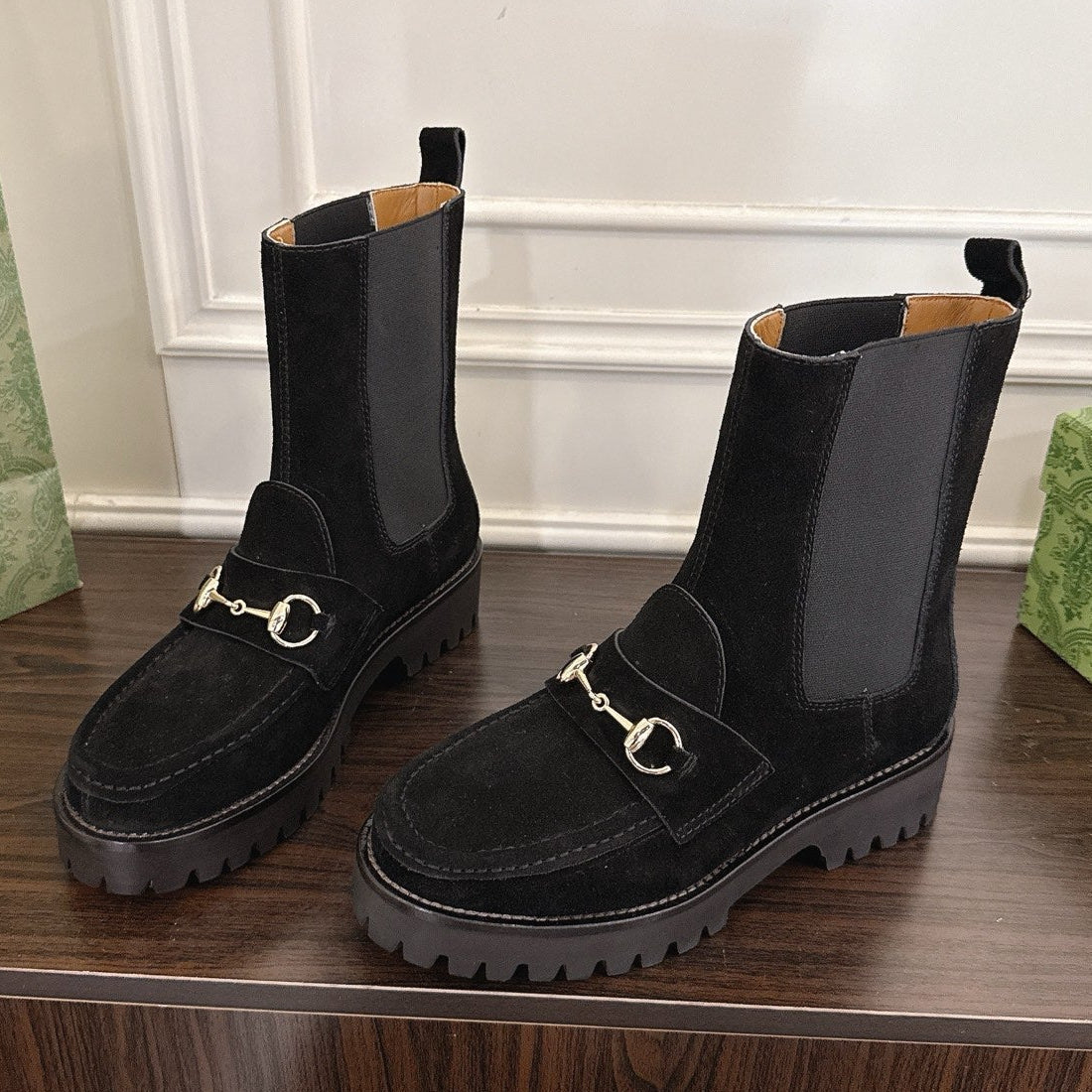 Gucci Horsebit Ankle Boots Black Suede Sheepskin 490528