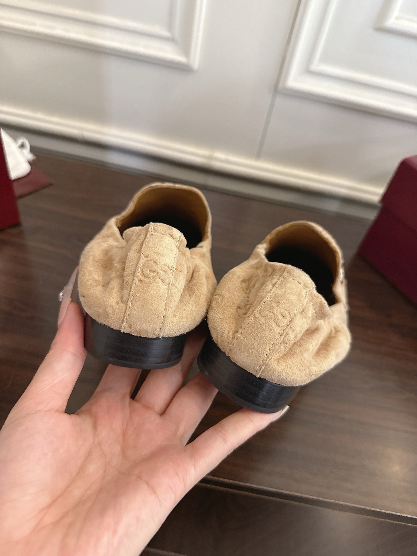GG 26SS Loafers Beige Monogram Suede Leather 645961