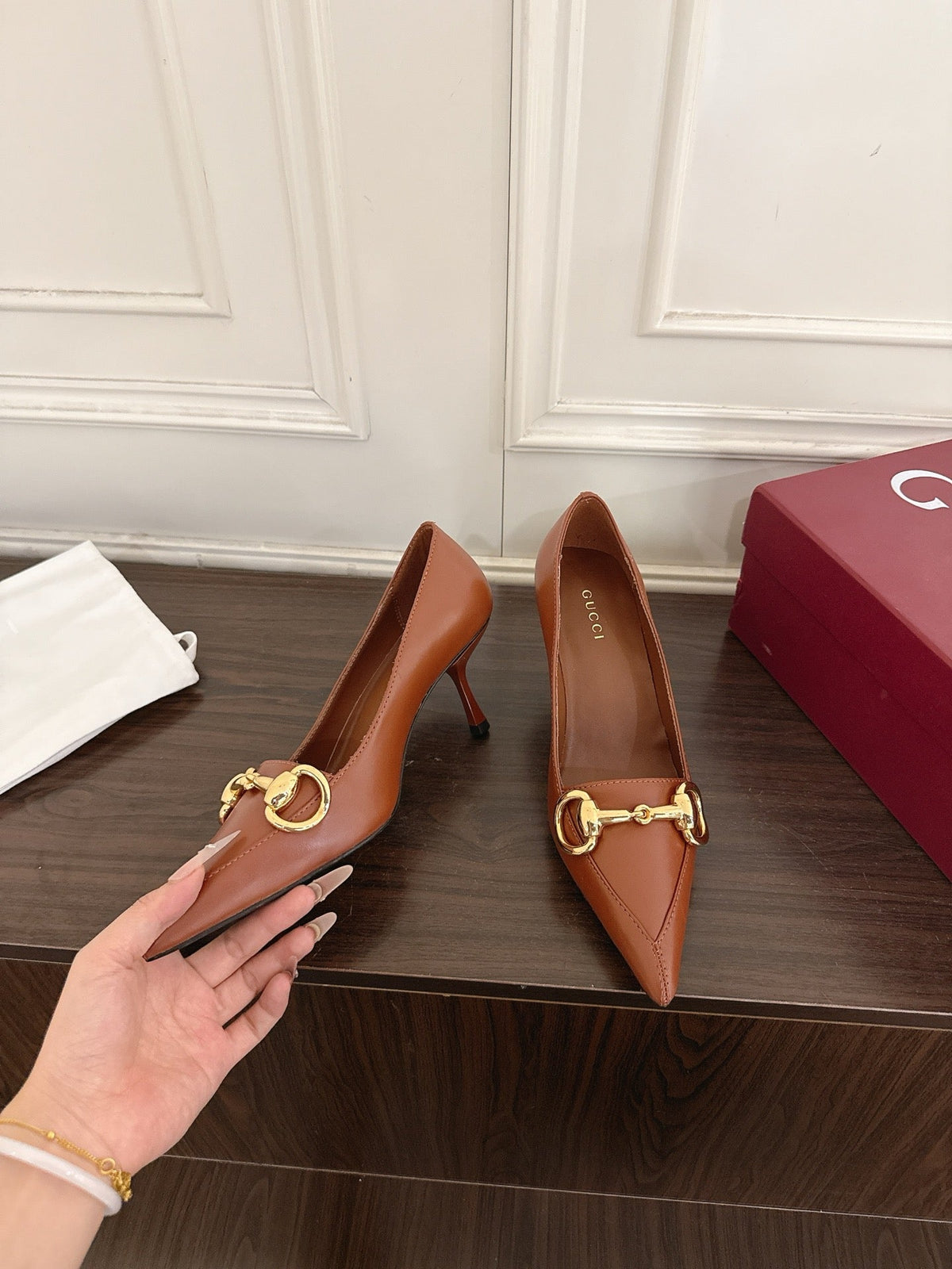 GG Boulevard Pumps 7.5cm Brown Leather 888853