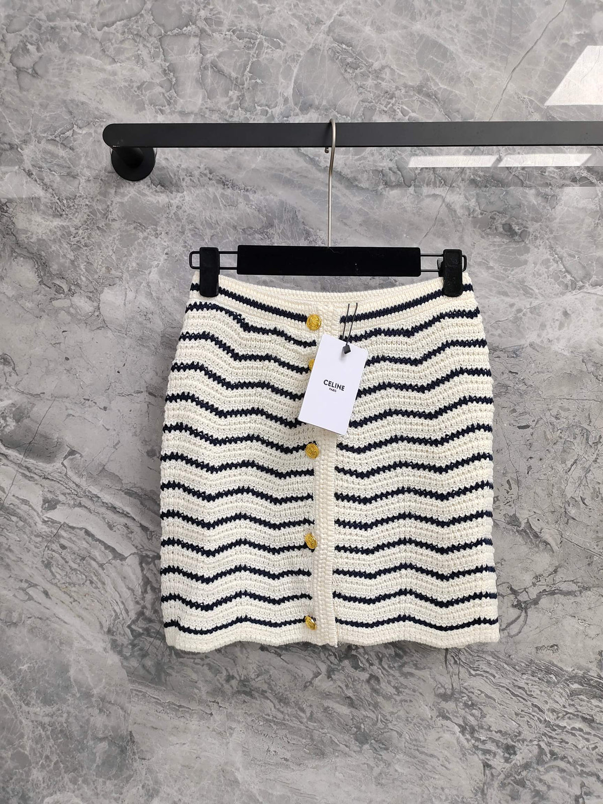 Celine 25 Striped Suit White Black Wool Polyester 278762
