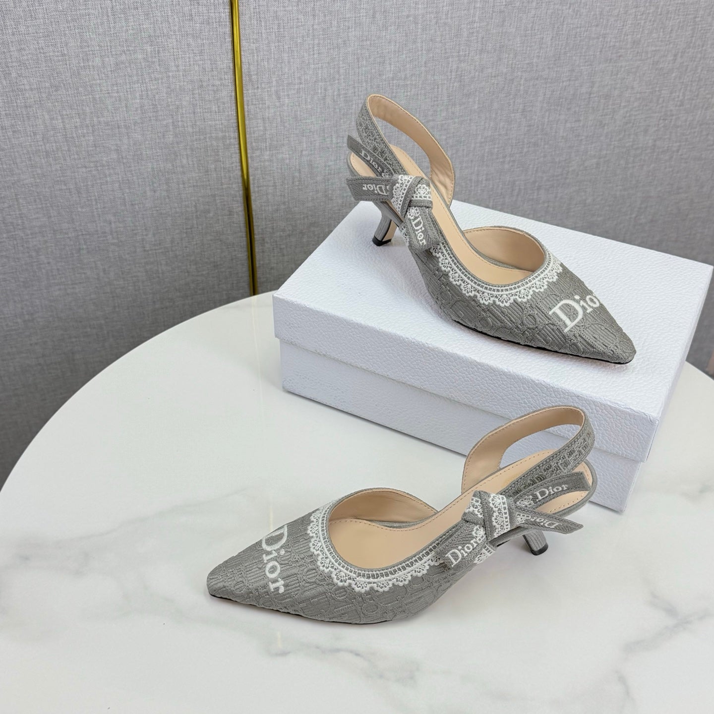 CD 26 Embroidered Slingback 65 Gray Canvas 620367