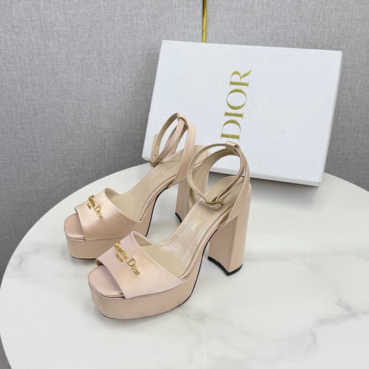 CD 26s Platform Sandals 80 Beige Satin Sheepskin 640230