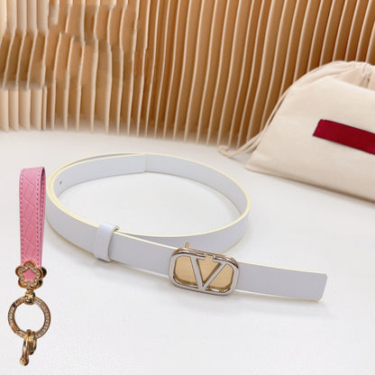 VALENTINO Silver Vlogo and Gold Hardware Buckle White Calfskin 20mm