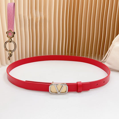 VALENTINO Gold Vlogo and Silver Hardware Buckle Red Calfskin 20mm