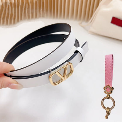 VALENTINO Gold Vlogo and Silver Hardware Buckle White Black Calfskin 20mm