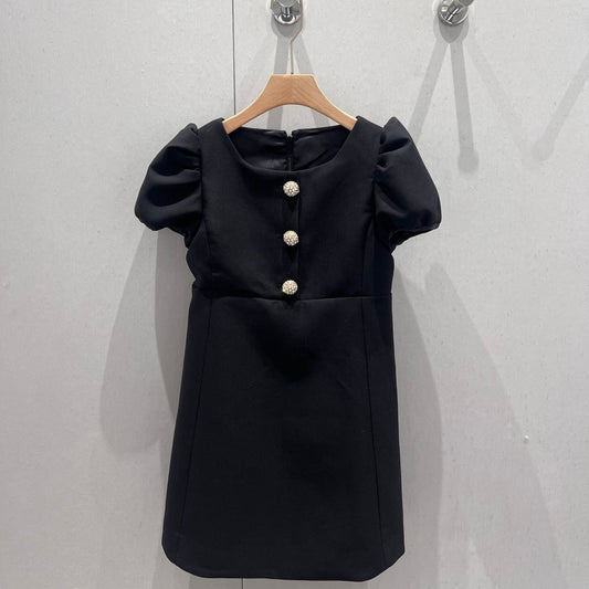 Celine 25 Rhinestone Button Mini Dress Black Wool 220842
