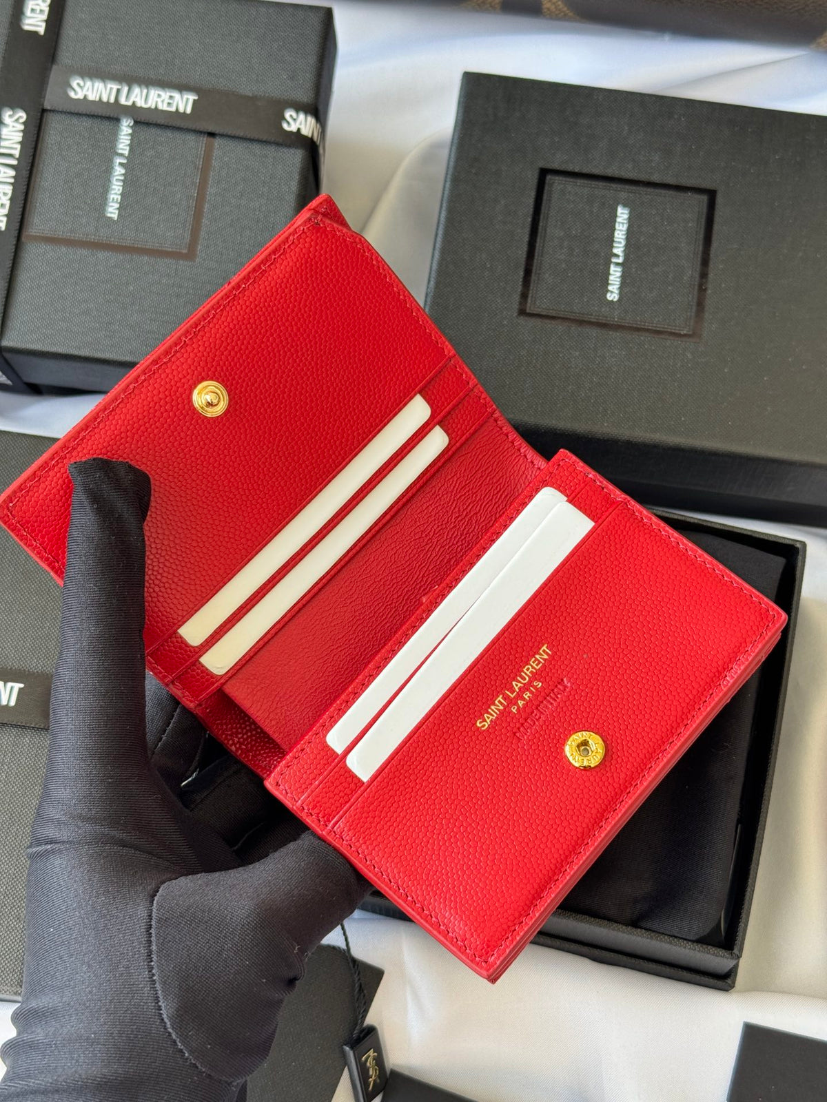 YSL Wallet Red Gold Cowhide 240592