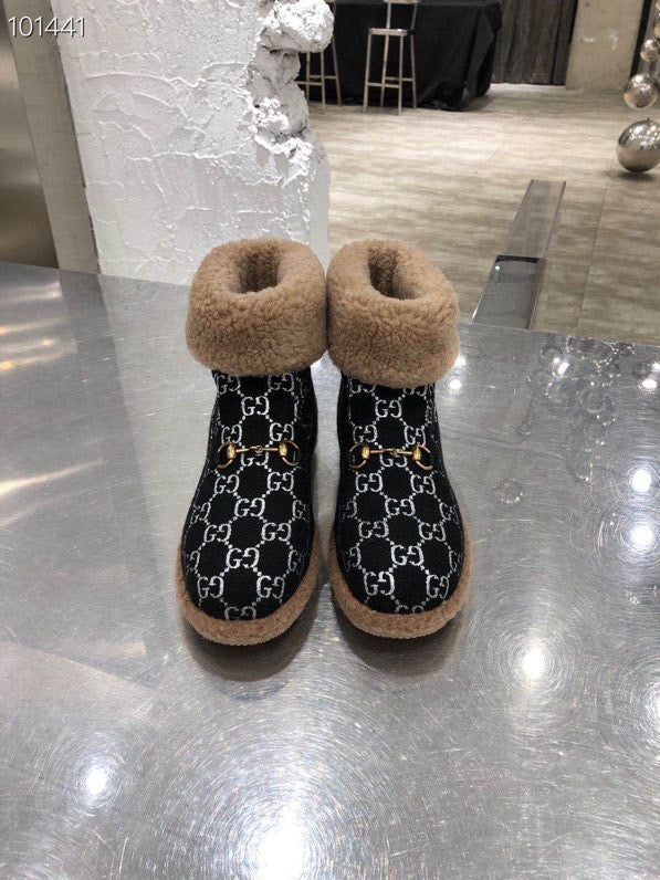GG Horsebit Snow Cream Black Woolen Fabric Fleece 576256