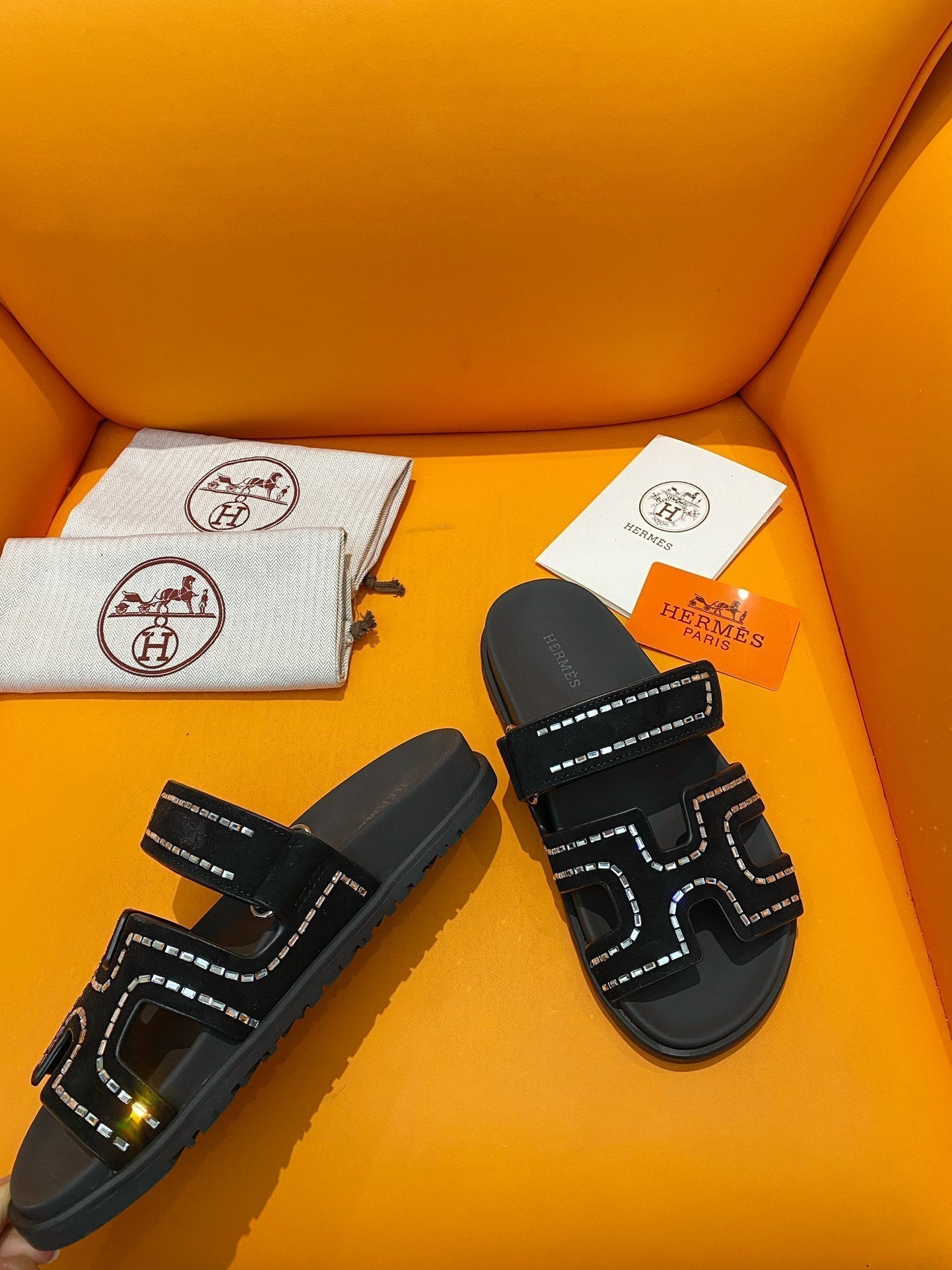 chypre sandal crystal black suede calfskin