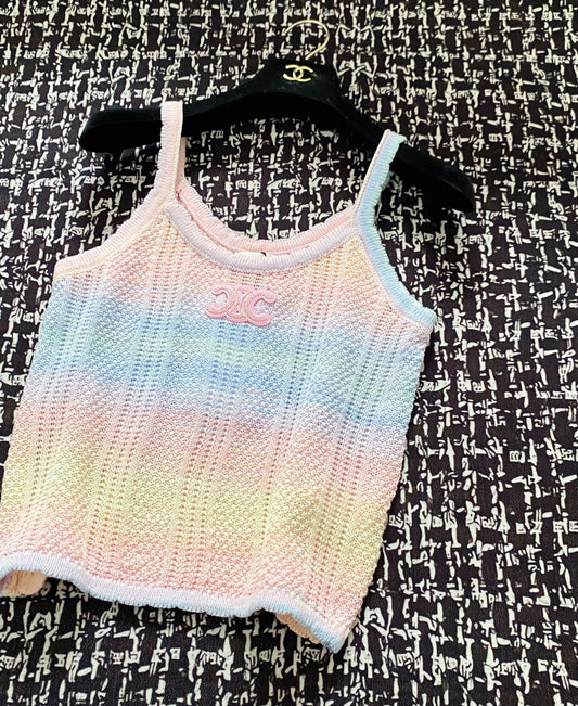 Celine 25 Sleeveless Knitted Top Pastel Colorful Wool