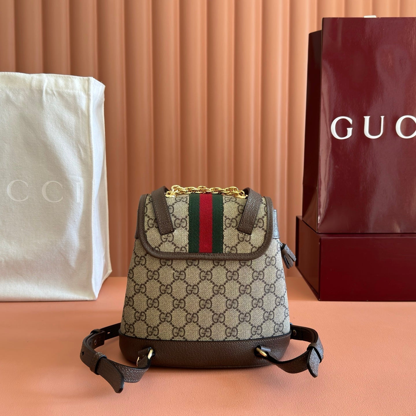 Gucci 2026 Ophidia Backpack 20.5cm Brown Ebony Canvas Leather 280939