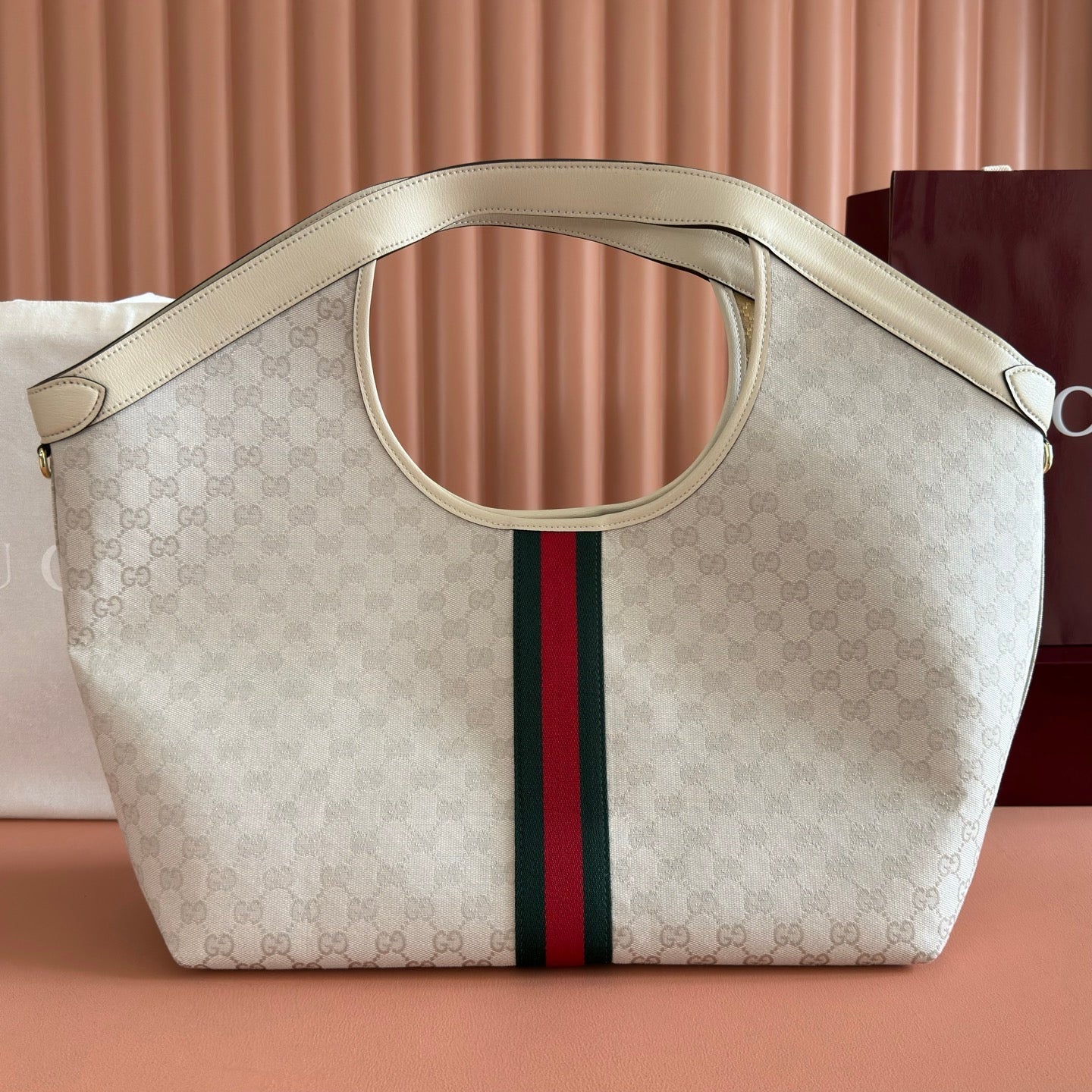 Gucci Giglio Large Tote Bag 60cm White Canvas Leather
