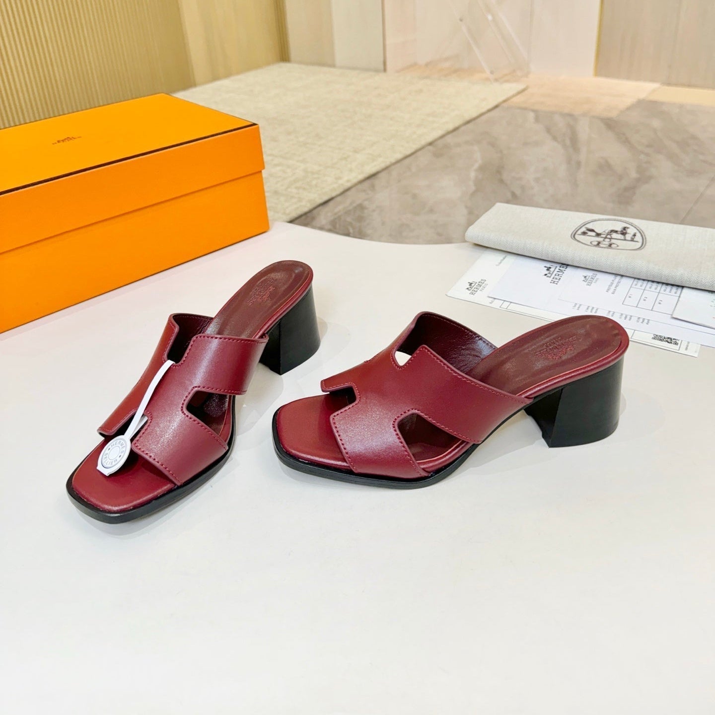HM 26s Helia Sandal 70mm In Dark Red Calfskin