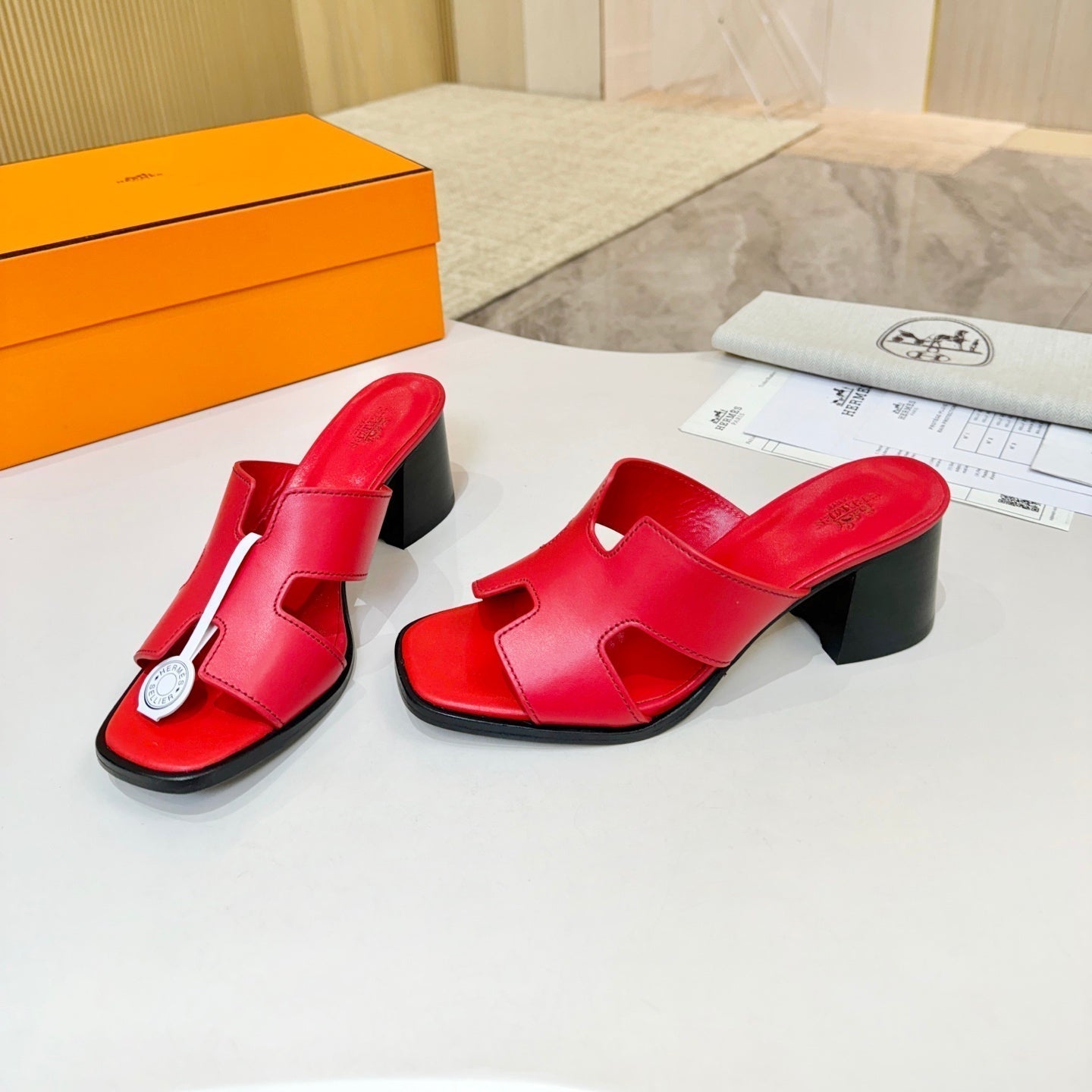 HM 26s Helia Sandal 70mm In Red Calfskin