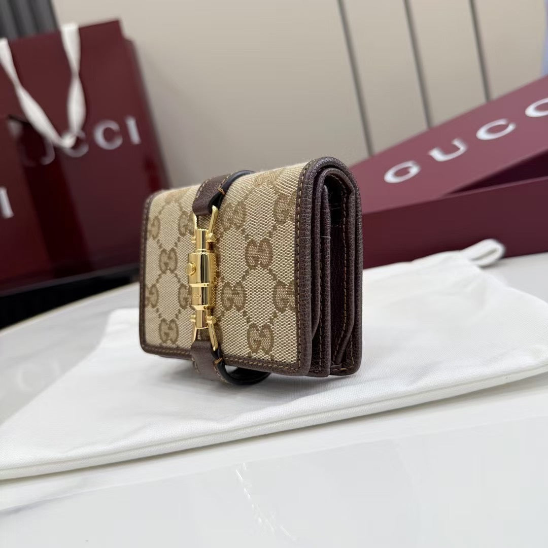 Gucci 2026 Jackie Wallet 11cm Brown Canvas Leather