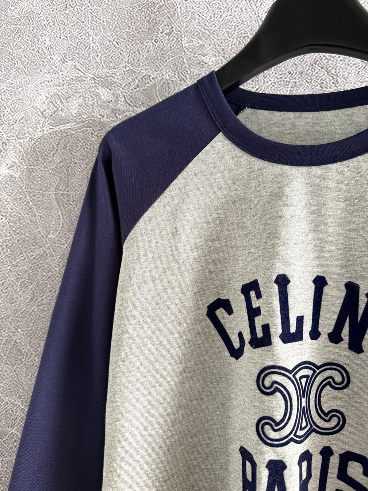 Celine 25 Flocked T-shirt Gray mix Navy Blue Cotton