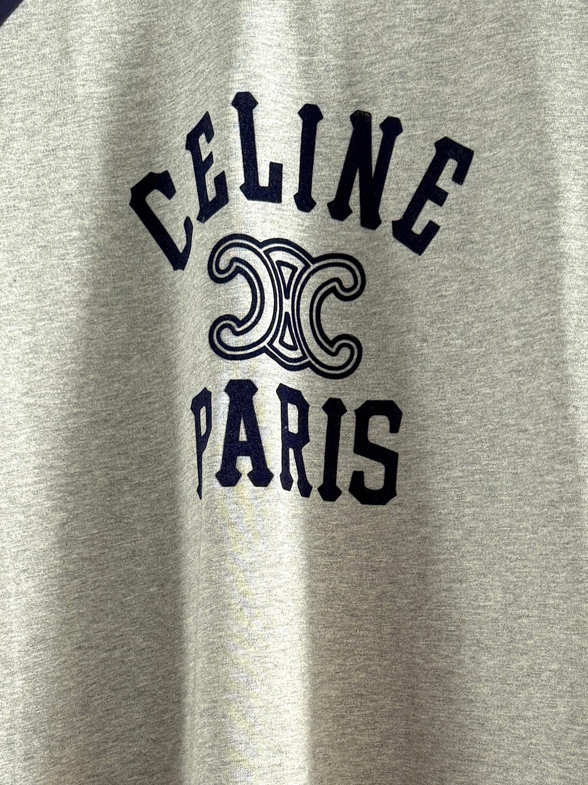 Celine 25 Flocked T-shirt Gray mix Navy Blue Cotton