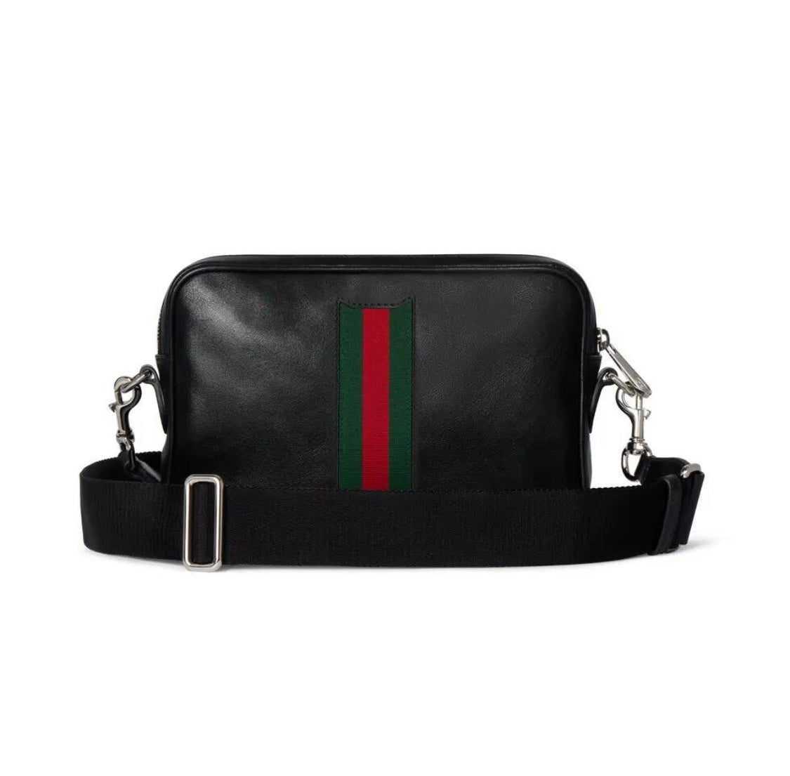 Gucci 2026 Web Trademark Crossbody Bag 24cm Black Calfskin