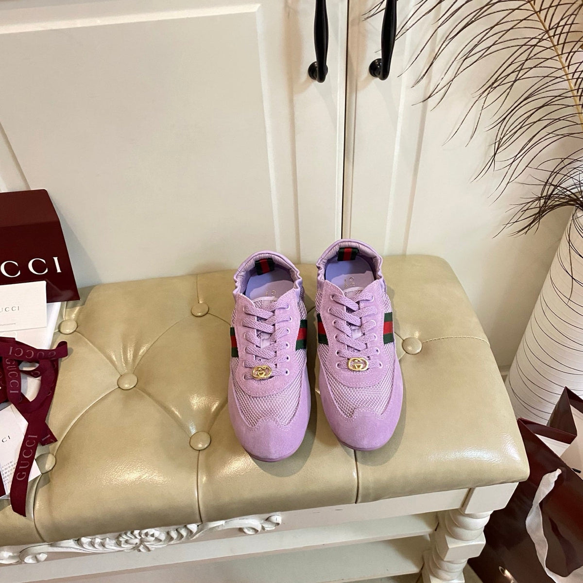 Gucci 26s Sneaker In Light Purple Suede And Mesh Fabric