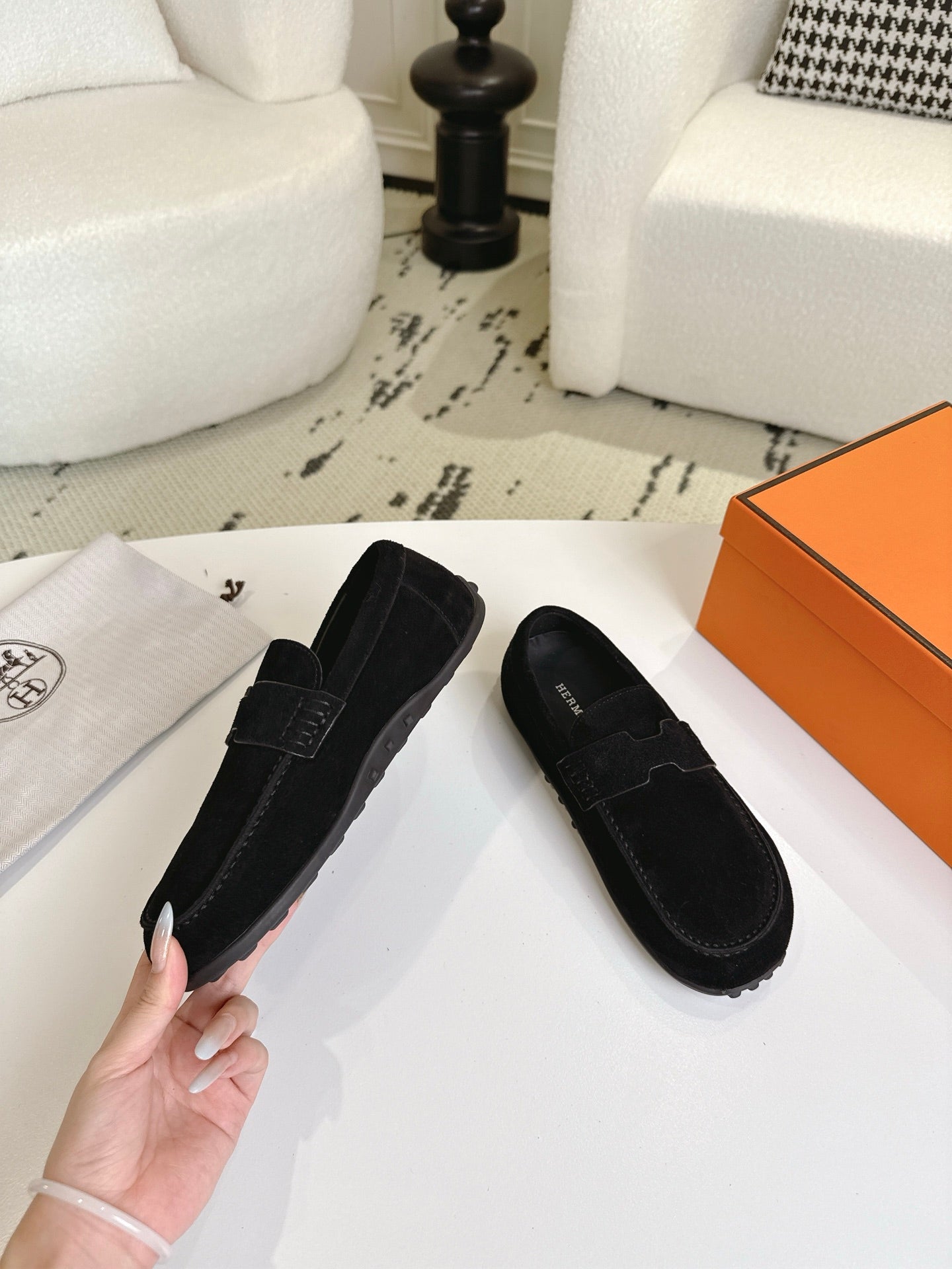 HM Lazy Loafers Black Suede 523337