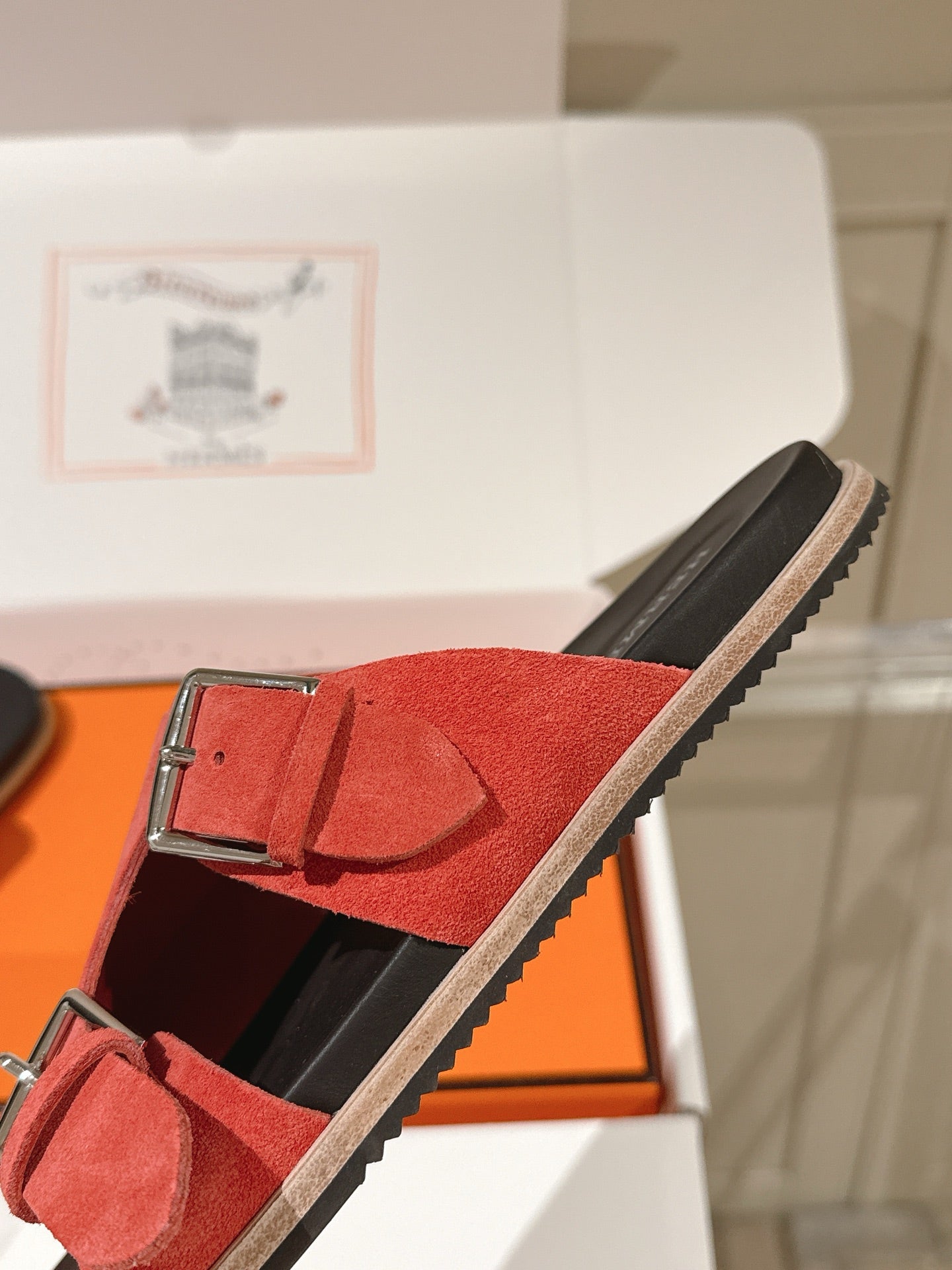 HM 26s Double Buckle Birkenstock Sandals Orange Suede 968907