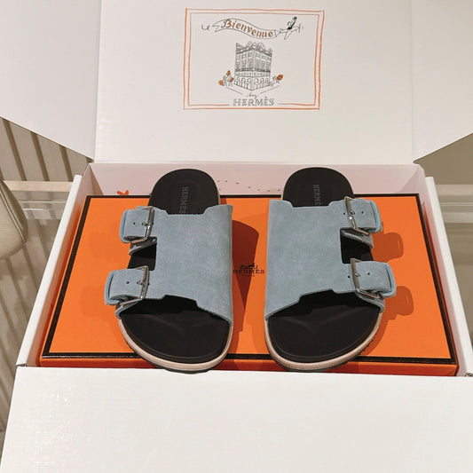 HM 26s Double Buckle Birkenstock Sandals Grey Suede 968906