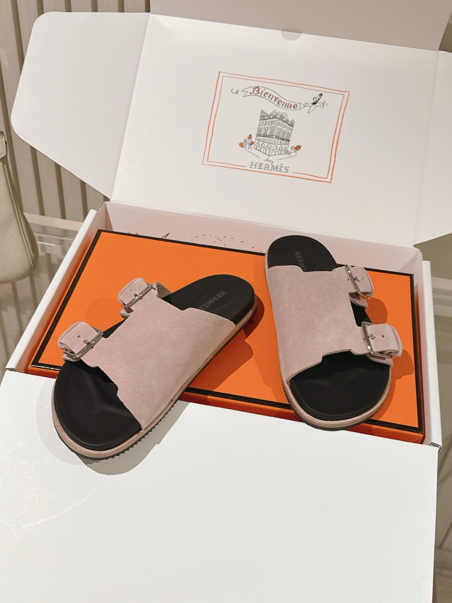 HM 26s Double Buckle Birkenstock Sandals Taupe Suede 968910