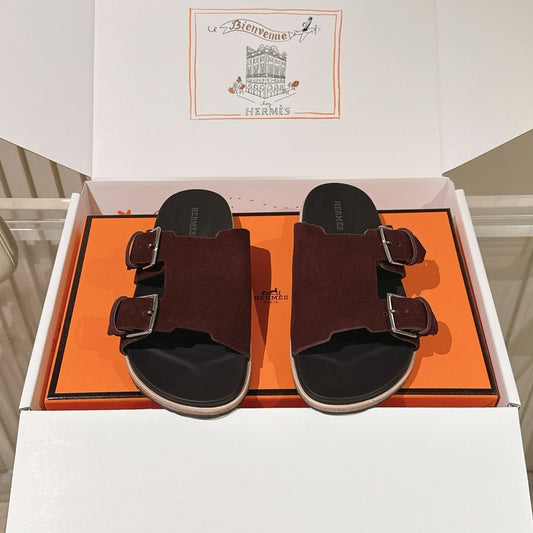 HM 26s Double Buckle Birkenstock Sandals Deep Brown Suede 968905