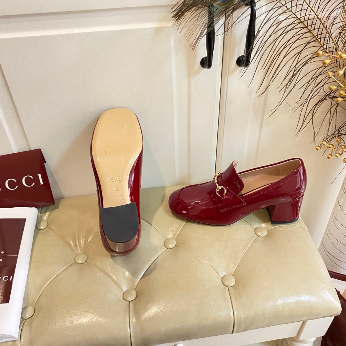Gucci 26s Horsebit Loafers 55 Mm In Red Glossy Calfskin