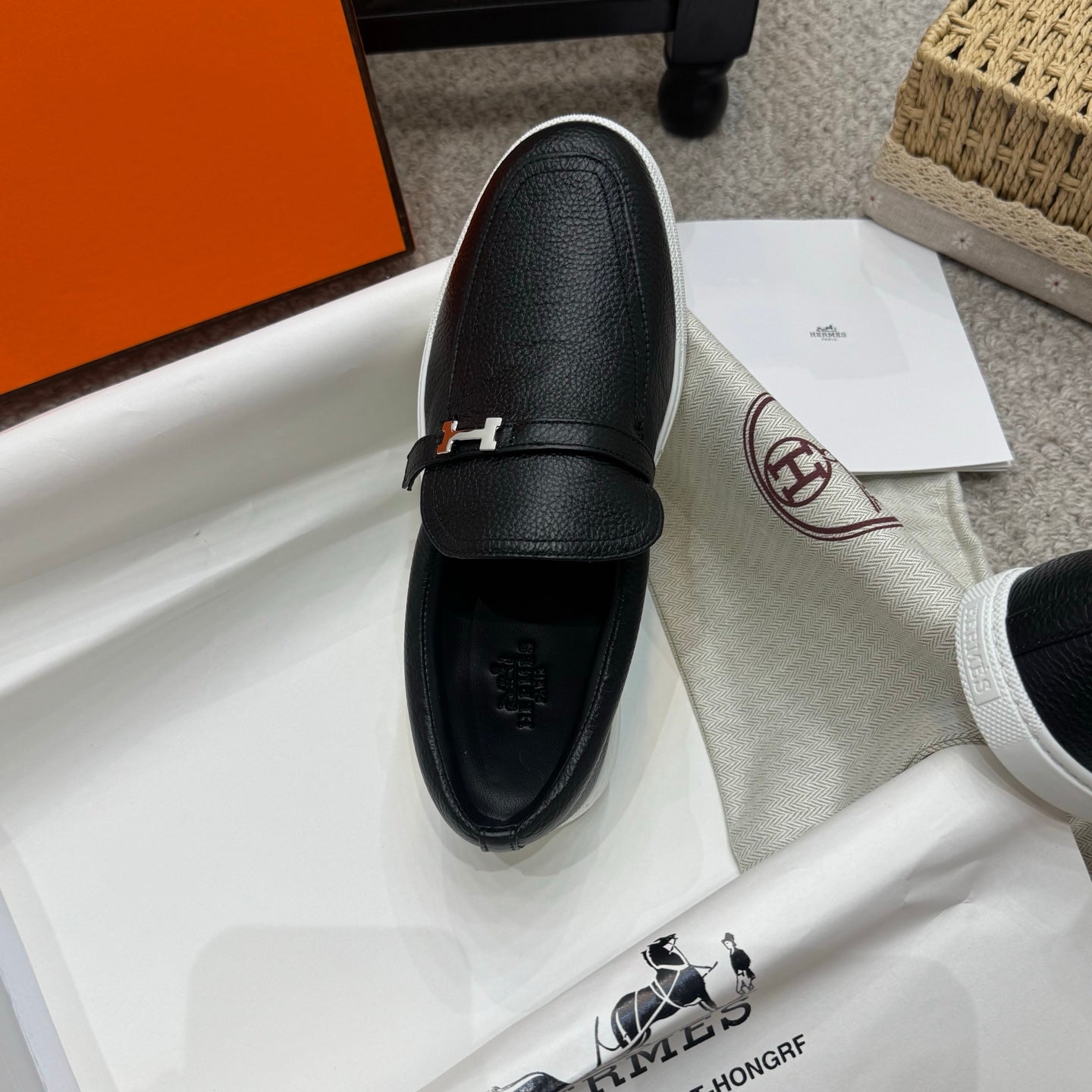 HM Job Loafers Black Grain Cowhide 523214