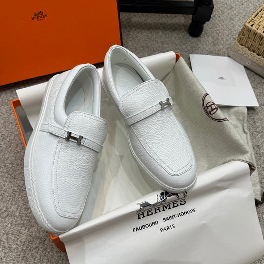 HM Job Loafers White Grain Cowhide 523215