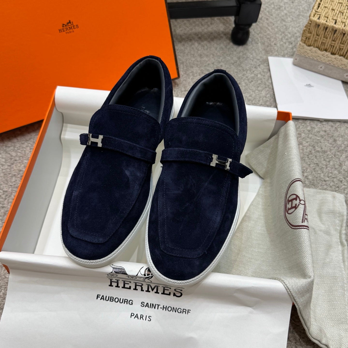 HM Job Loafers Navy Blue Suede 523222