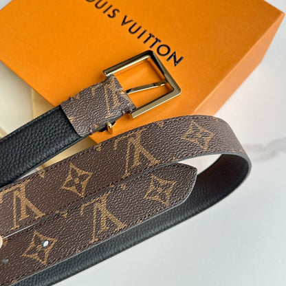 LOUIS VUITTON LV Bloom 30mm Belt Gold Buckle Black Brown Leather