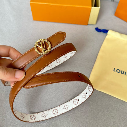 LOUIS VUITTON LV Circle Nautical 20mm Reversible Belt Gold Buckle Tan White lambskin