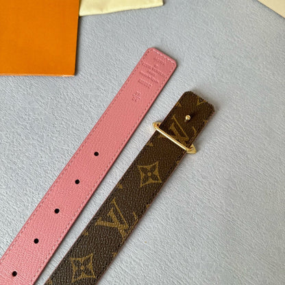 LOUIS VUITTON LV Flowergram 30mm Reversible Belt Gold Buckle Pink Brown Leather