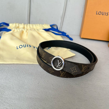 LOUIS VUITTON LV Circle 20mm Reversible Belt Silver Buckle Black Brown Leather