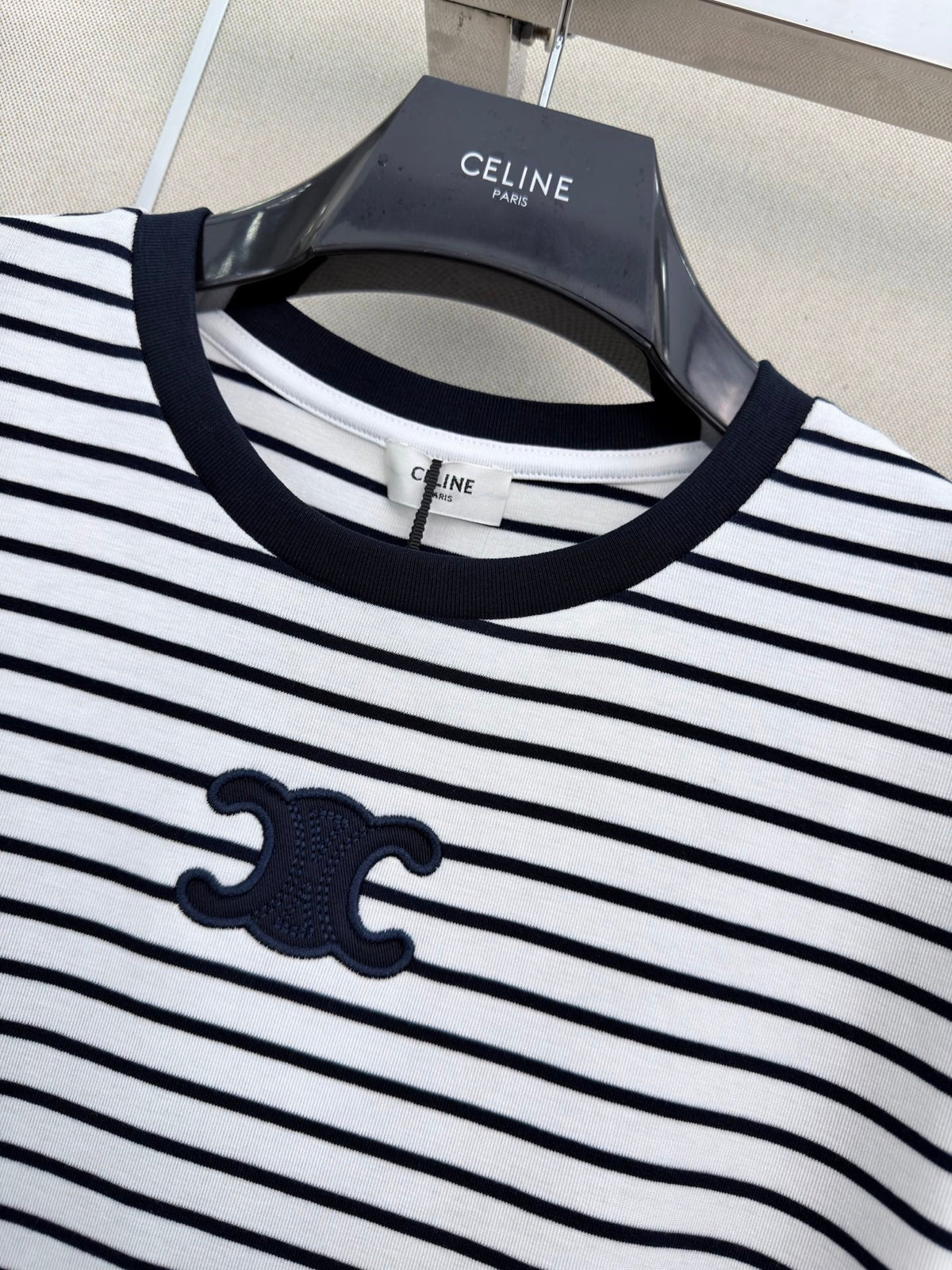 Celine T-Shirt In White And Black Stripes Polyester Fiber