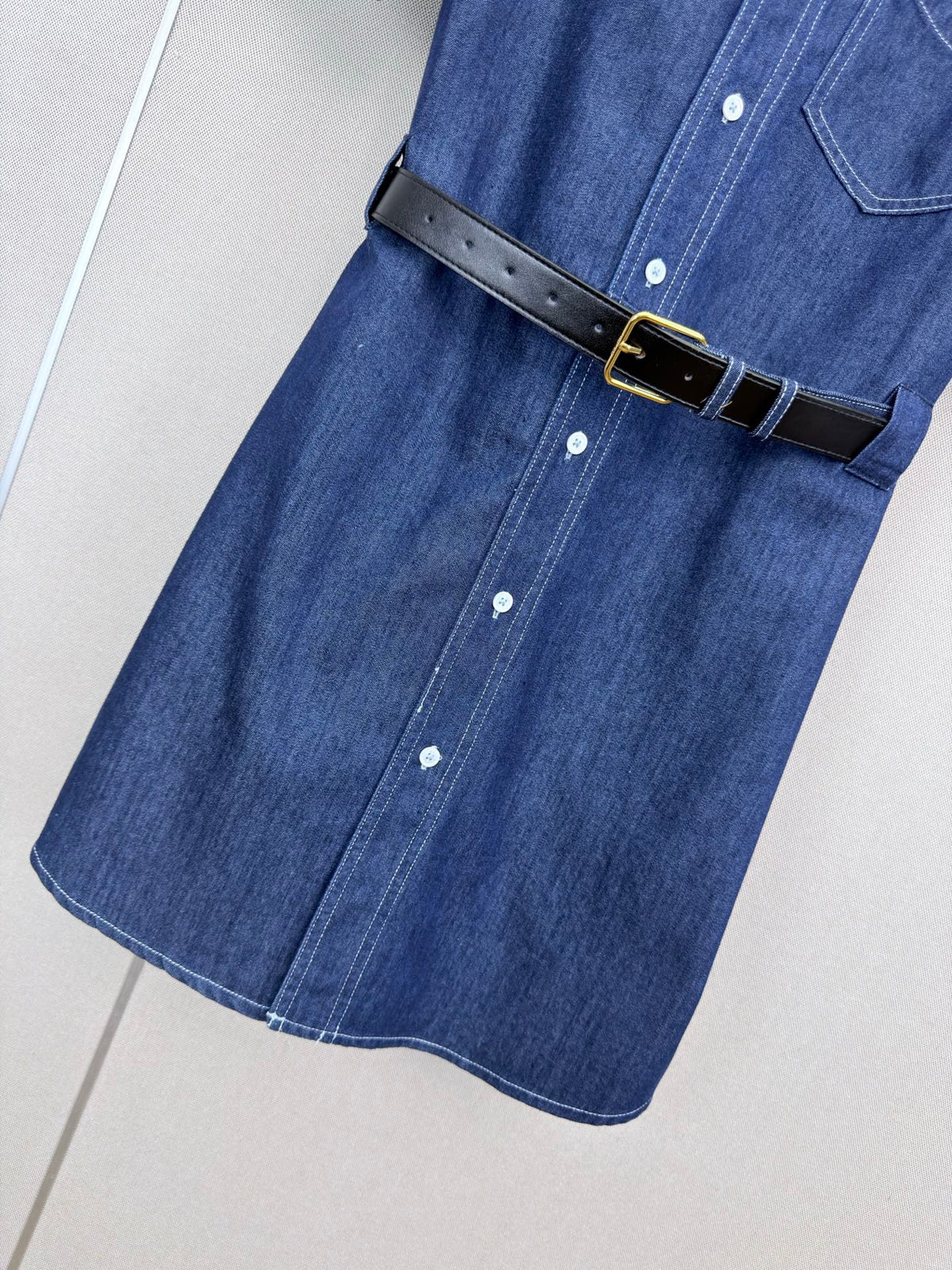 Celine Short-Sleeved Denim Shirt Dress 394267