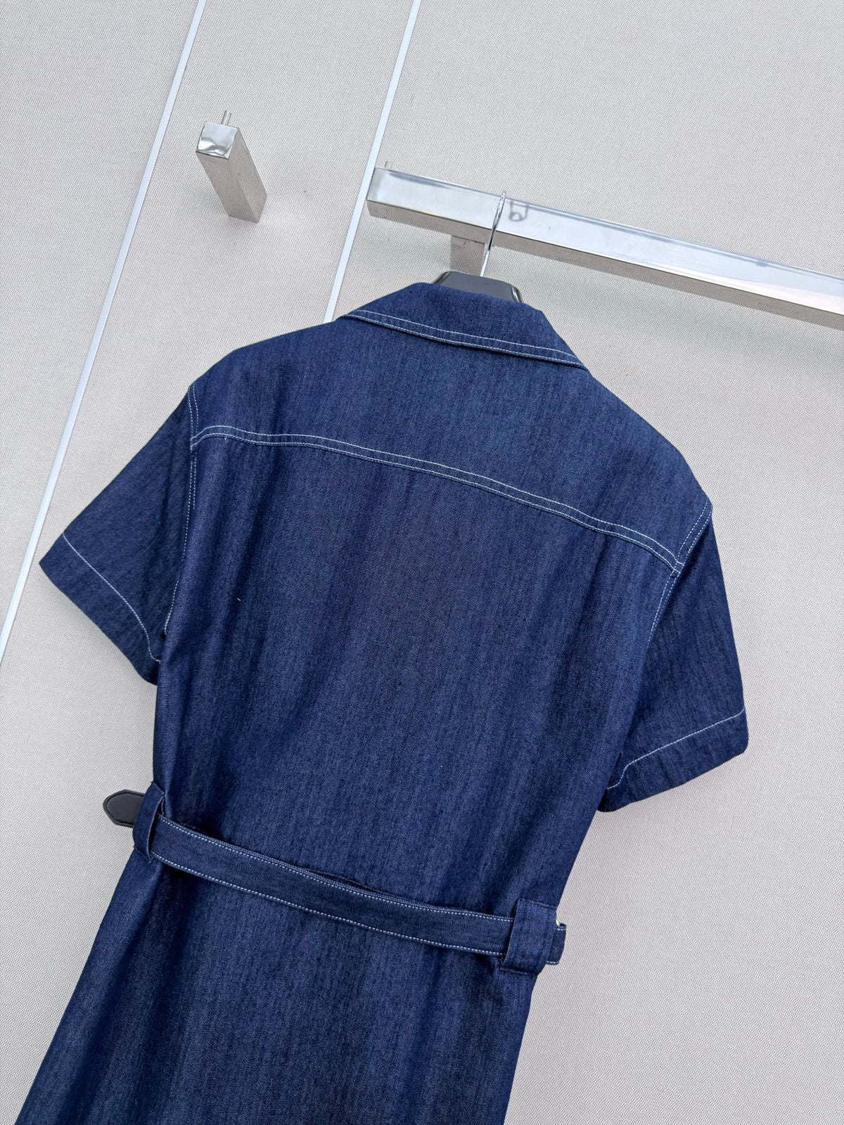 Celine Short-Sleeved Denim Shirt Dress 394267