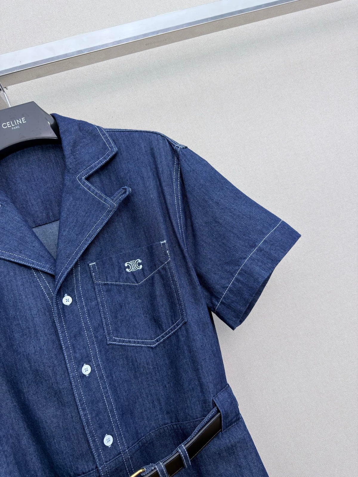Celine Short-Sleeved Denim Shirt Dress 394267