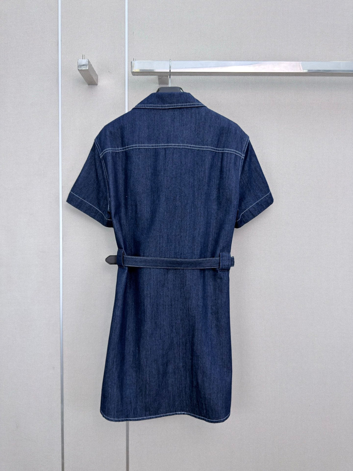 Celine Short-Sleeved Denim Shirt Dress 394267